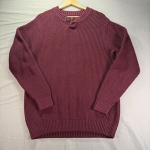 Duluth Trading Co Sweater Mens Large Red Burgundy Henley Thick Knit Cotton Gorp